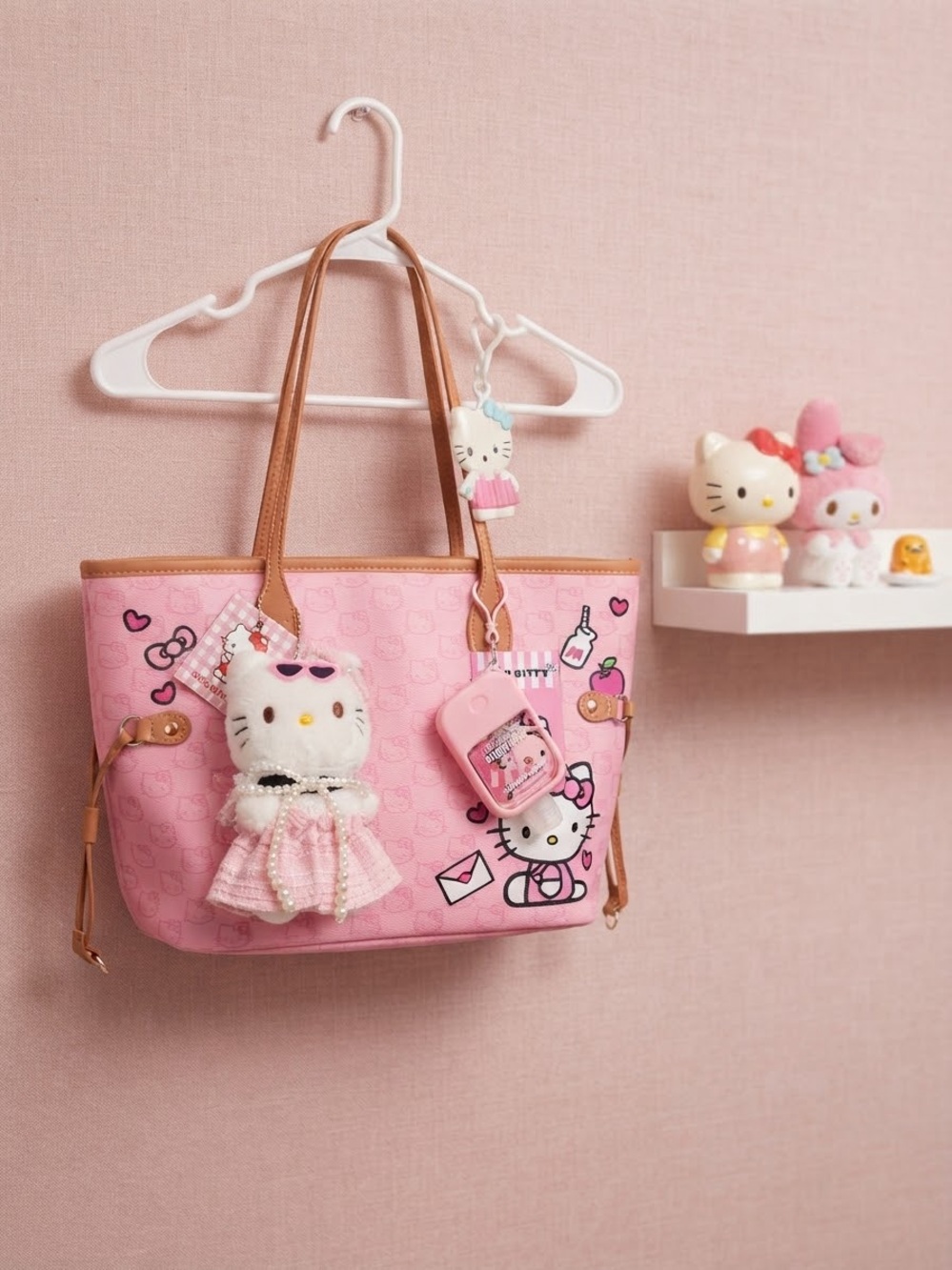Hello Kitty Pink Tote Bag with Plush Doll and Charm
